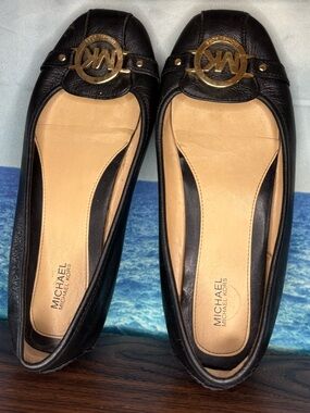Michael Kors Black Fulton Moccasin Leather Logo Penny Flats